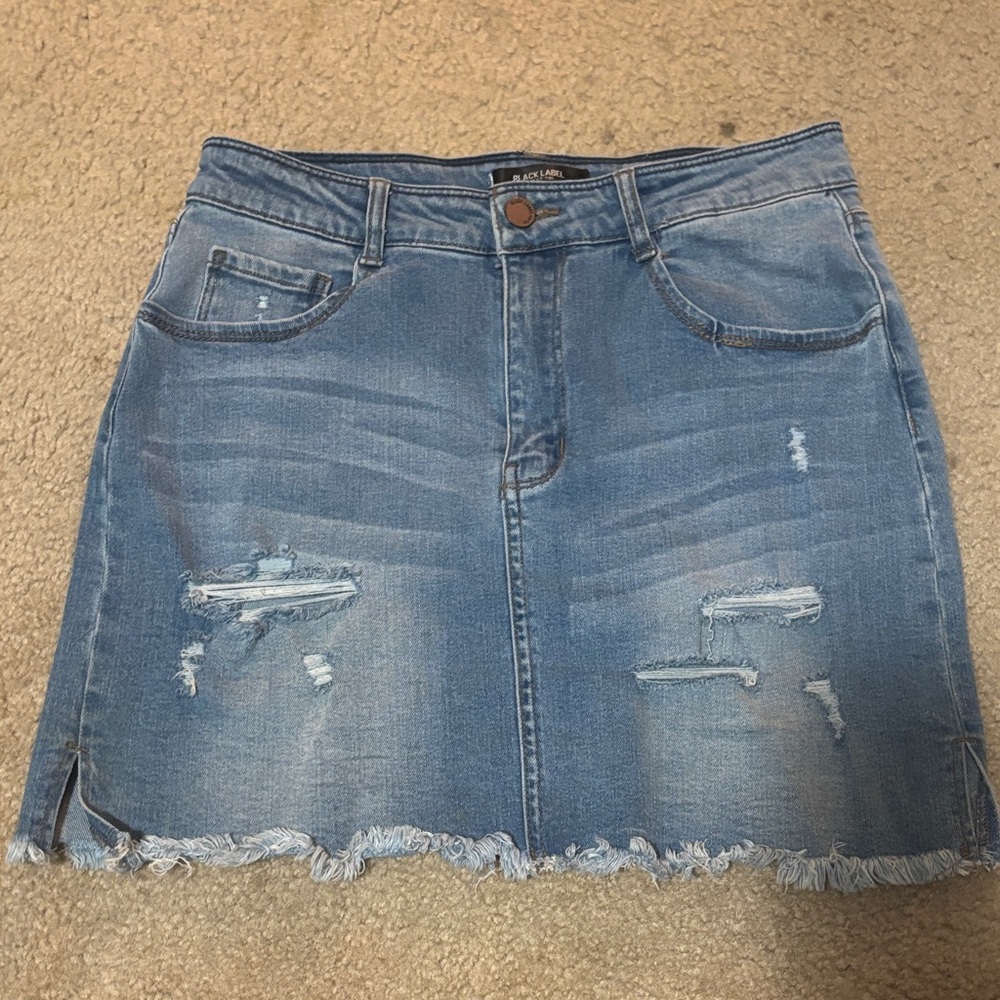 Black Label Light Blue Distressed Mini Skirt